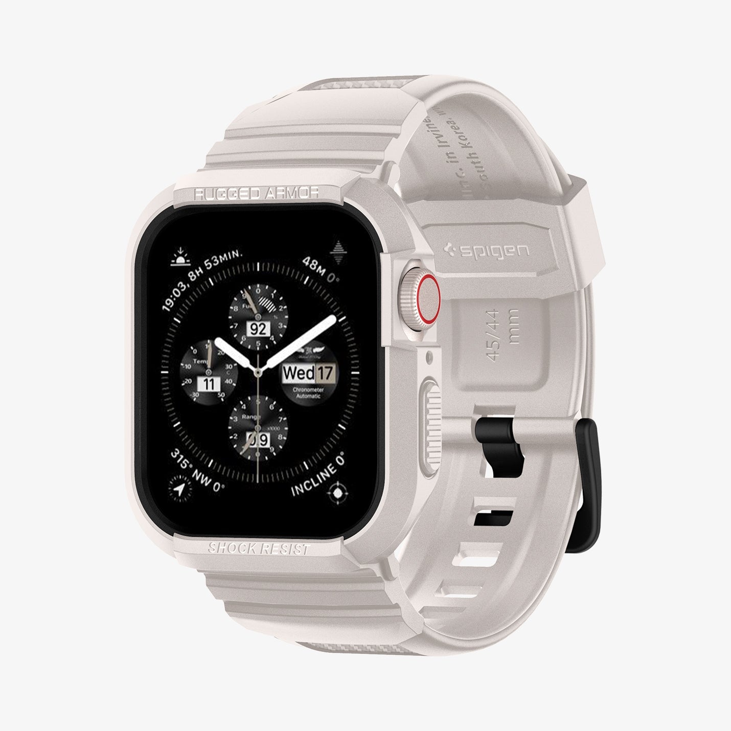 ACS07386 - Apple Watch (45mm) Rugged Armor Pro in Dune Beige showing the front, side and inner bottom