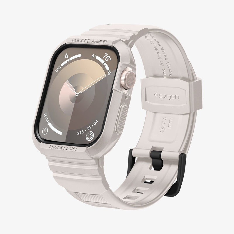 ACS07386 - Apple Watch (45mm) Rugged Armor Pro in Dune Beige showing the front, side and inner bottom