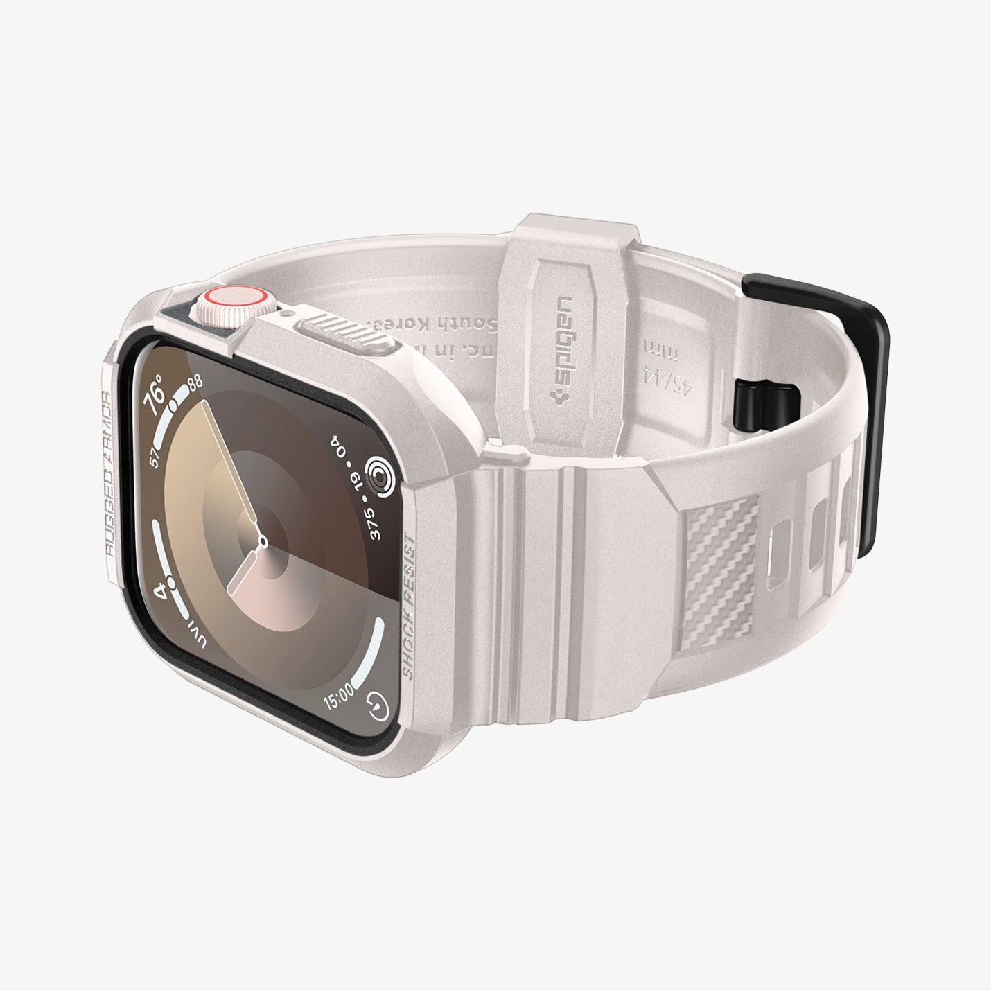 ACS07386 - Apple Watch (45mm) Rugged Armor Pro in Dune Beige showing the front, side and partial inner and bottom