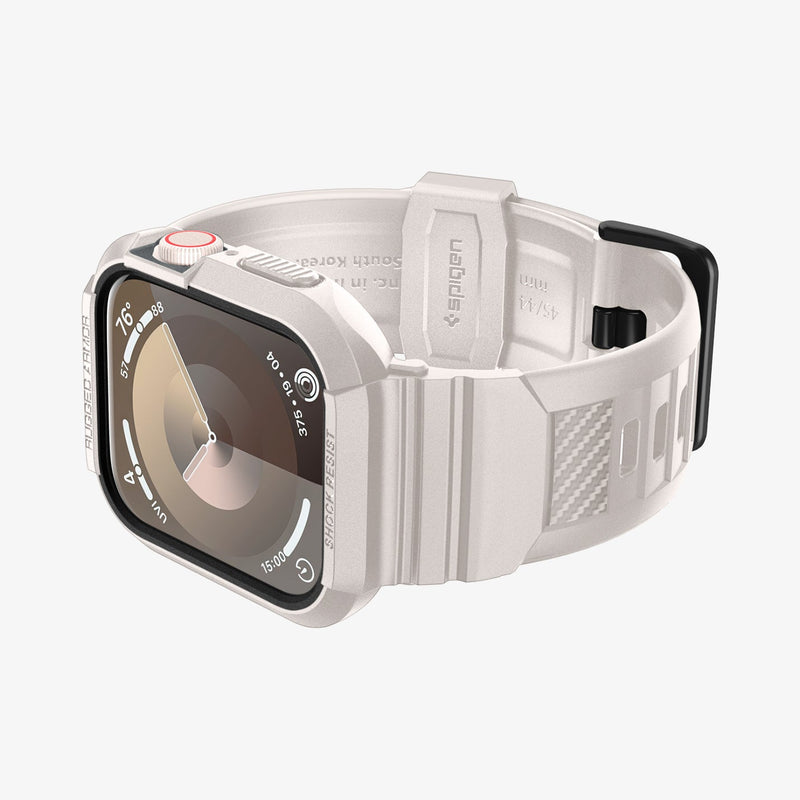 ACS07386 - Apple Watch (45mm) Rugged Armor Pro in Dune Beige showing the front, side and partial inner and bottom