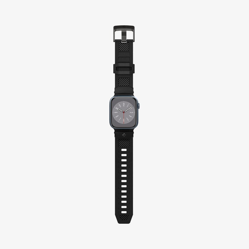 AMP02855 - Apple Watch Series (Apple Watch (41mm)/Apple Watch (38mm)) in matte black showing the front with watch band laid out flat