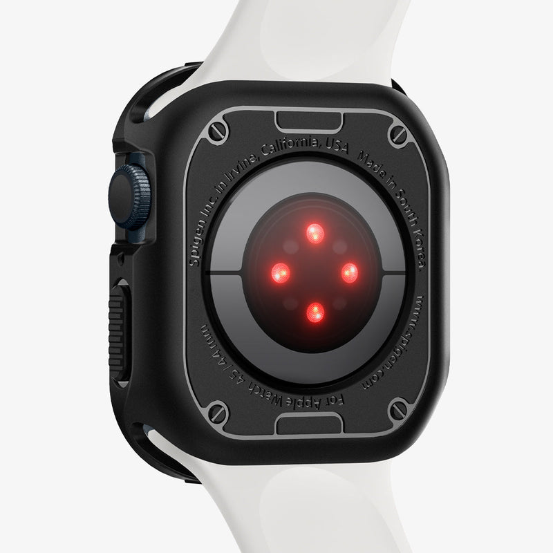 062CS24469 - Apple Watch Series (Apple Watch (45mm)) Case Rugged Armor in black showing the back with case installed on watch