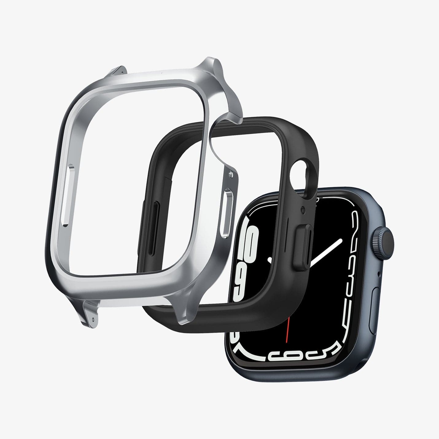 ACS04586 - Apple Watch (40mm) Metal Fit Pro in Silver showing the multiple layers of case hovering in front of watch face