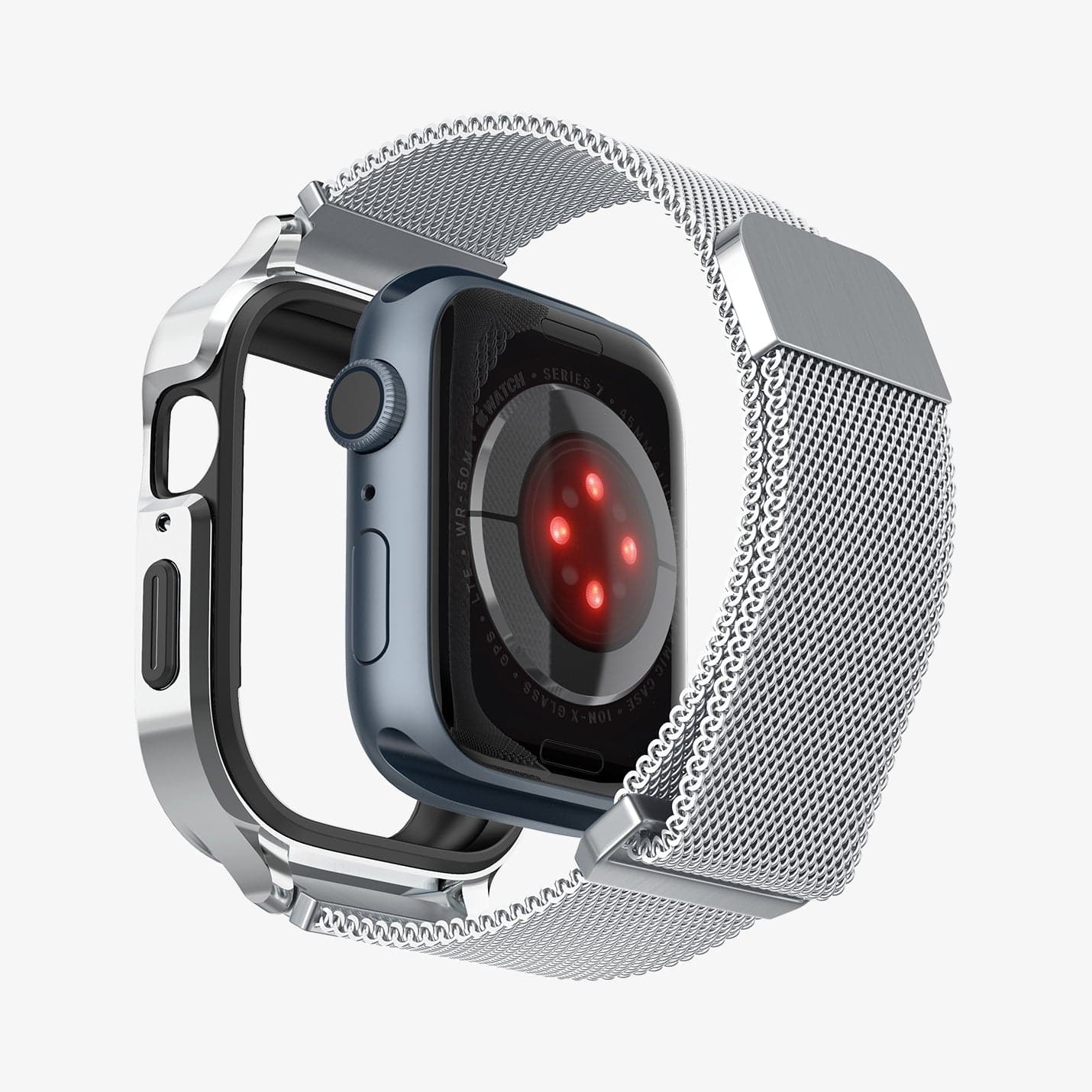 ACS04586 - Apple Watch (40mm) Metal Fit Pro in Silver showing the back with watch face hovering away from band