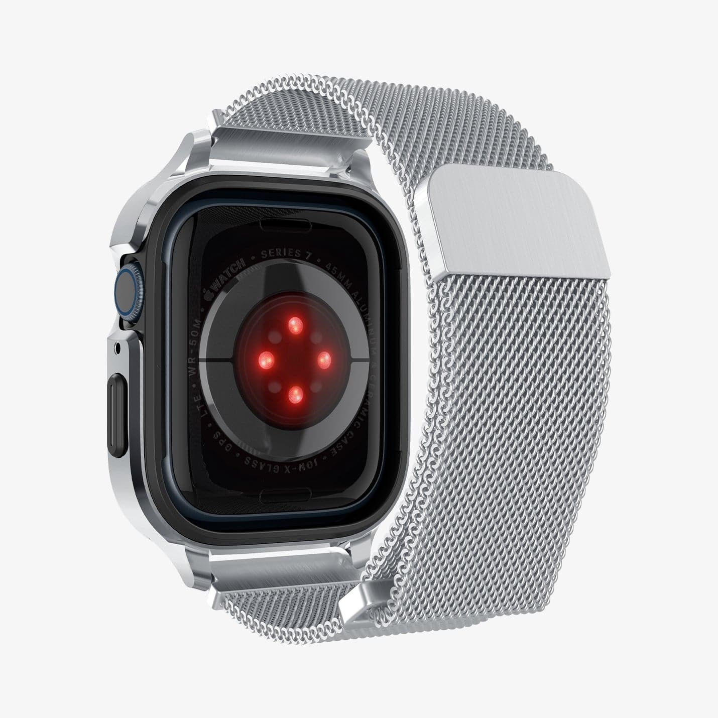 ACS04586 - Apple Watch (40mm) Metal Fit Pro in Silver showing the back, partial side and bottom