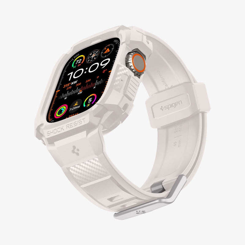 ACS07388 - Apple Watch (49mm) Rugged Armor Pro in Dune Beige showing the front, bottom and side