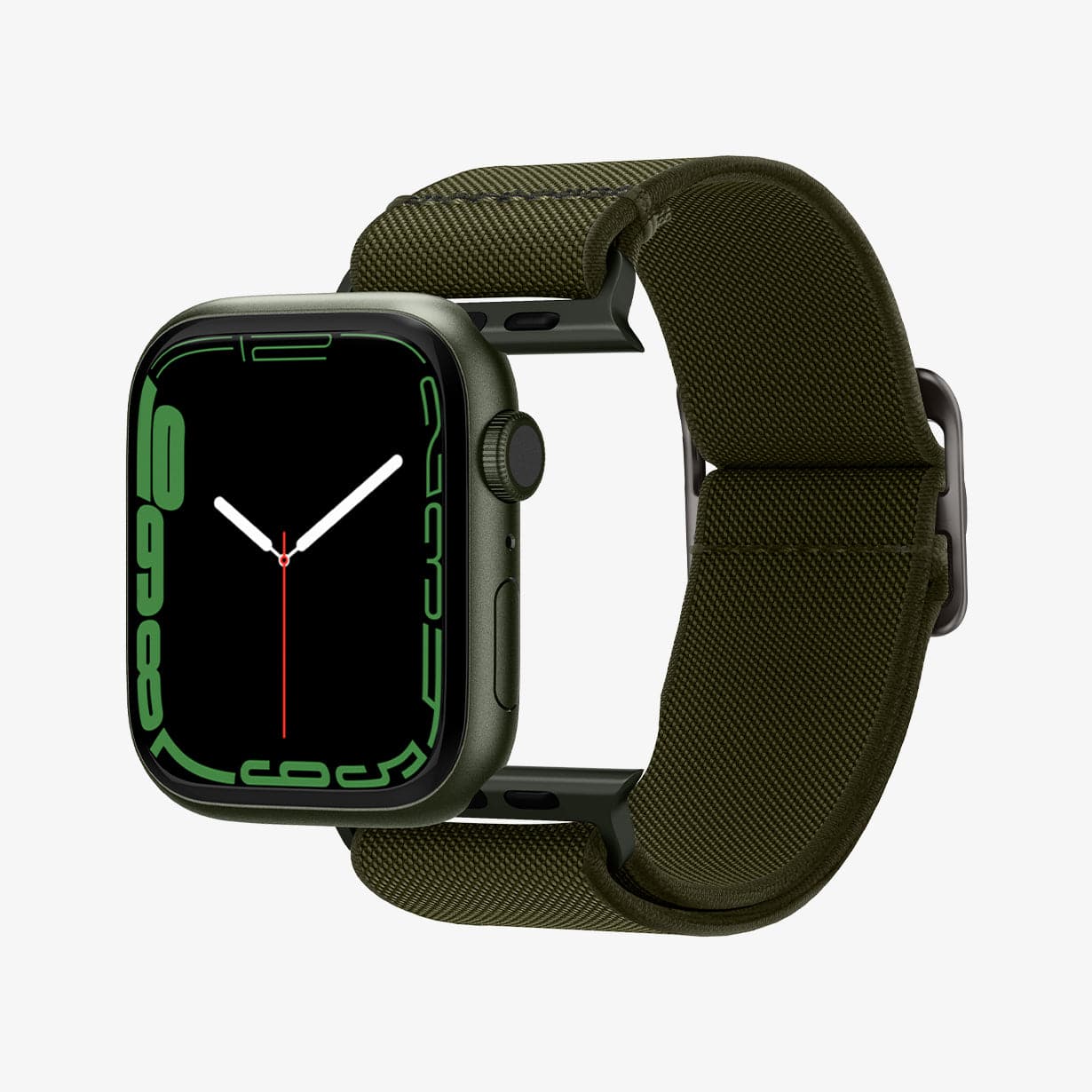 AMP02288 - Apple Watch Series (Apple Watch (49mm)/Apple Watch (45mm)/Apple Watch (42mm)) Watch Band Lite Fit in khaki showing the watch face hovering in front of watch band