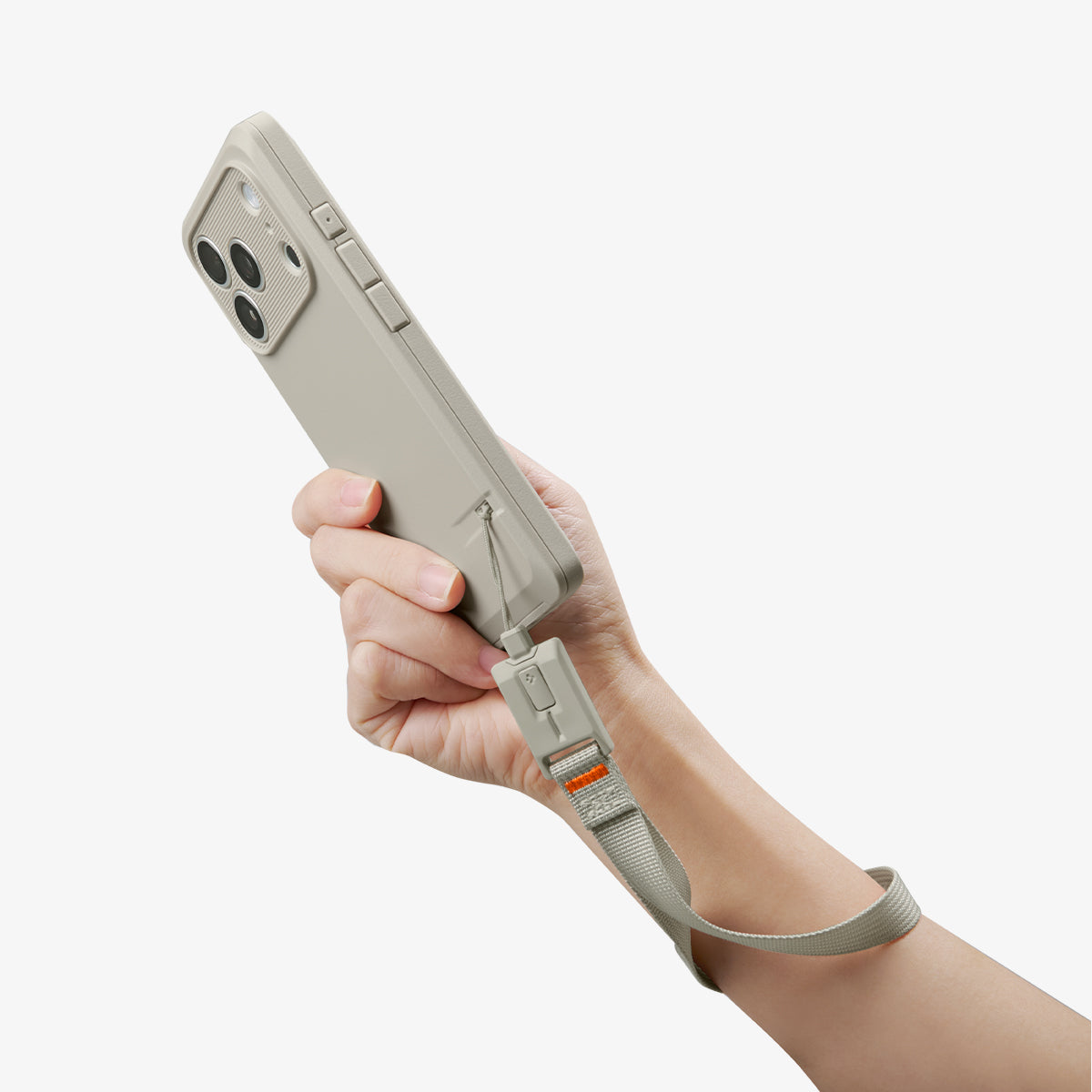 AFA10617 - DA30S LS lanyard strap light gray wrist strap attached to phone case showing back view with secure tether and ergonomic one hand hold