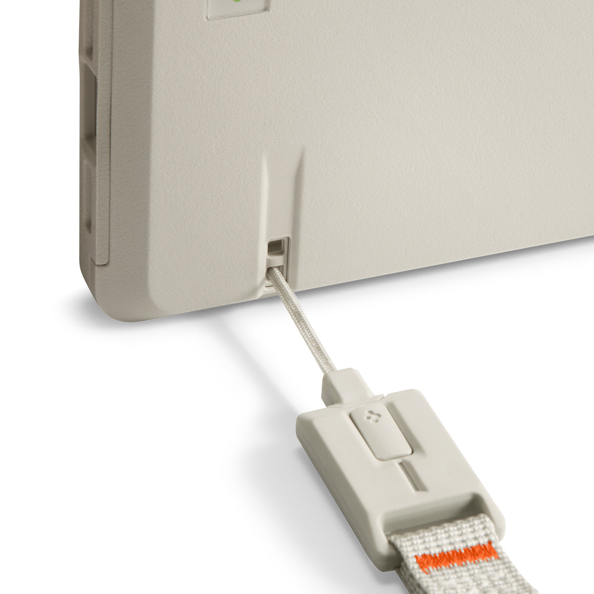 AFA10617 - DA30S LS lanyard strap close up showing reinforced tether connector securely attached to phone case port with durable woven cord and locking module