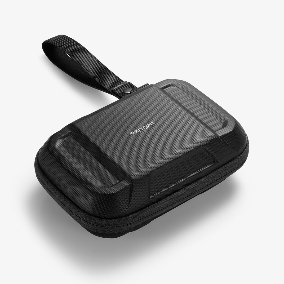 AFA04310 - DJI Action 2 Case Rugged Armor Pro Pouch in black showing the front, partial side and attached strap