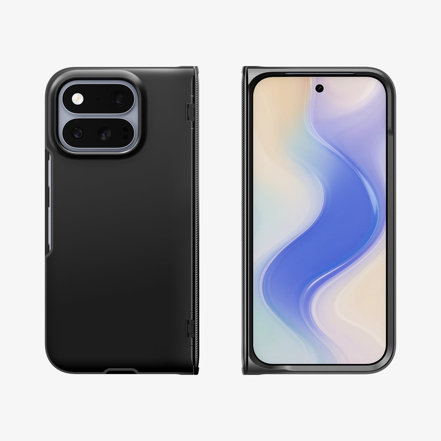 ACS11458 - Pixel 11 Pro Fold Slim Armor Pro (Mag Fit) Black front and back views of the Slim Armor Pro MagFit case with full hinge protection for Pixel 11 Pro Fold.