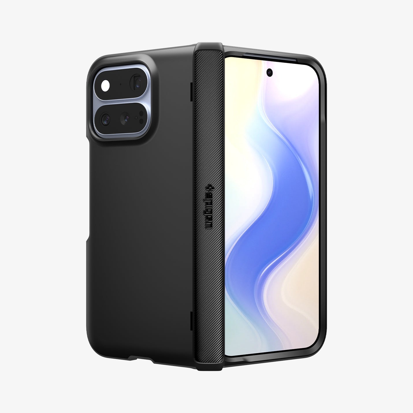 ACS11458 - Pixel 11 Pro Fold Slim Armor Pro (Mag Fit) Black angled view of the Slim Armor Pro MagFit case showing the full hinge cover and slim design.
