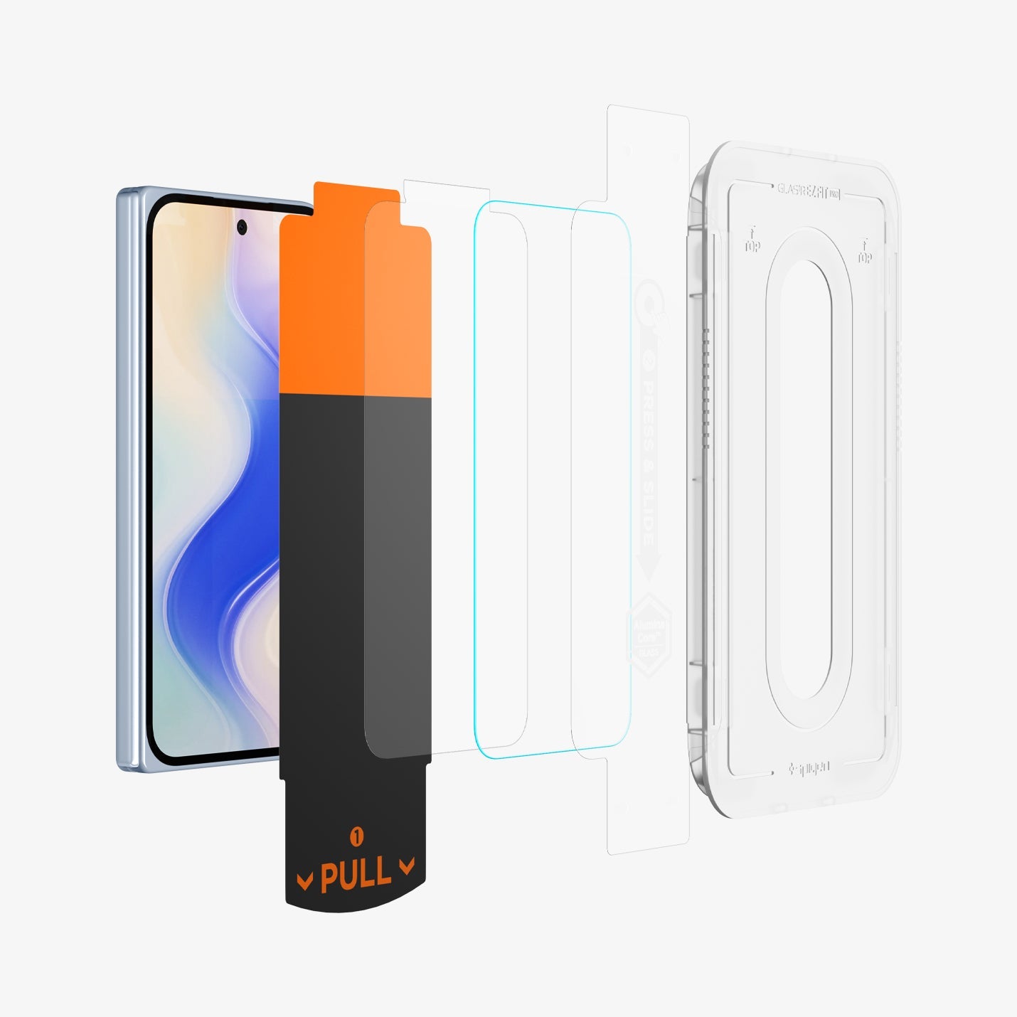 AGL09665 - GajPFD Screen Protector EZ Fit Pro GLAS.tR showing the device, screen protector and ez fit tray