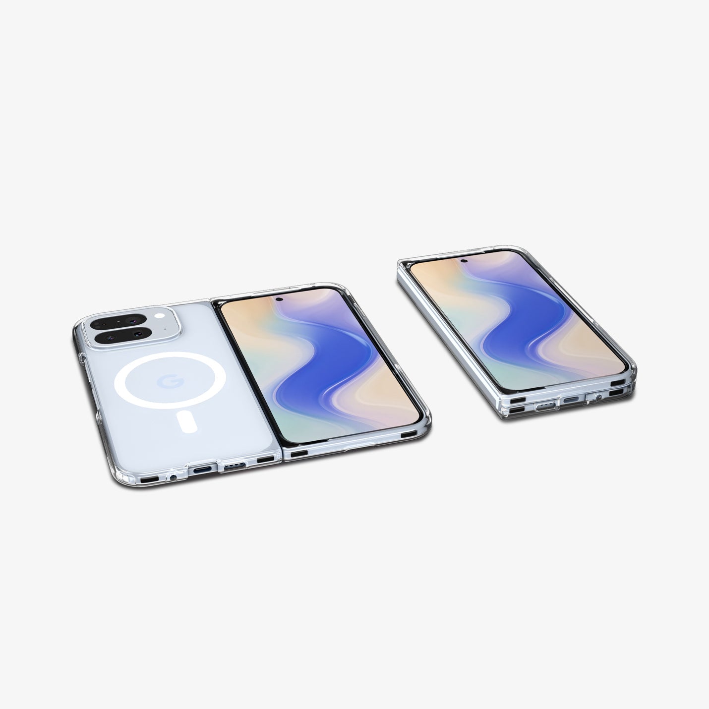 ACS09742 - GajPFD Case Ultra Hybrid Metal Ring (MagFit) in crystal clear showing the back, front and bottom of two devices