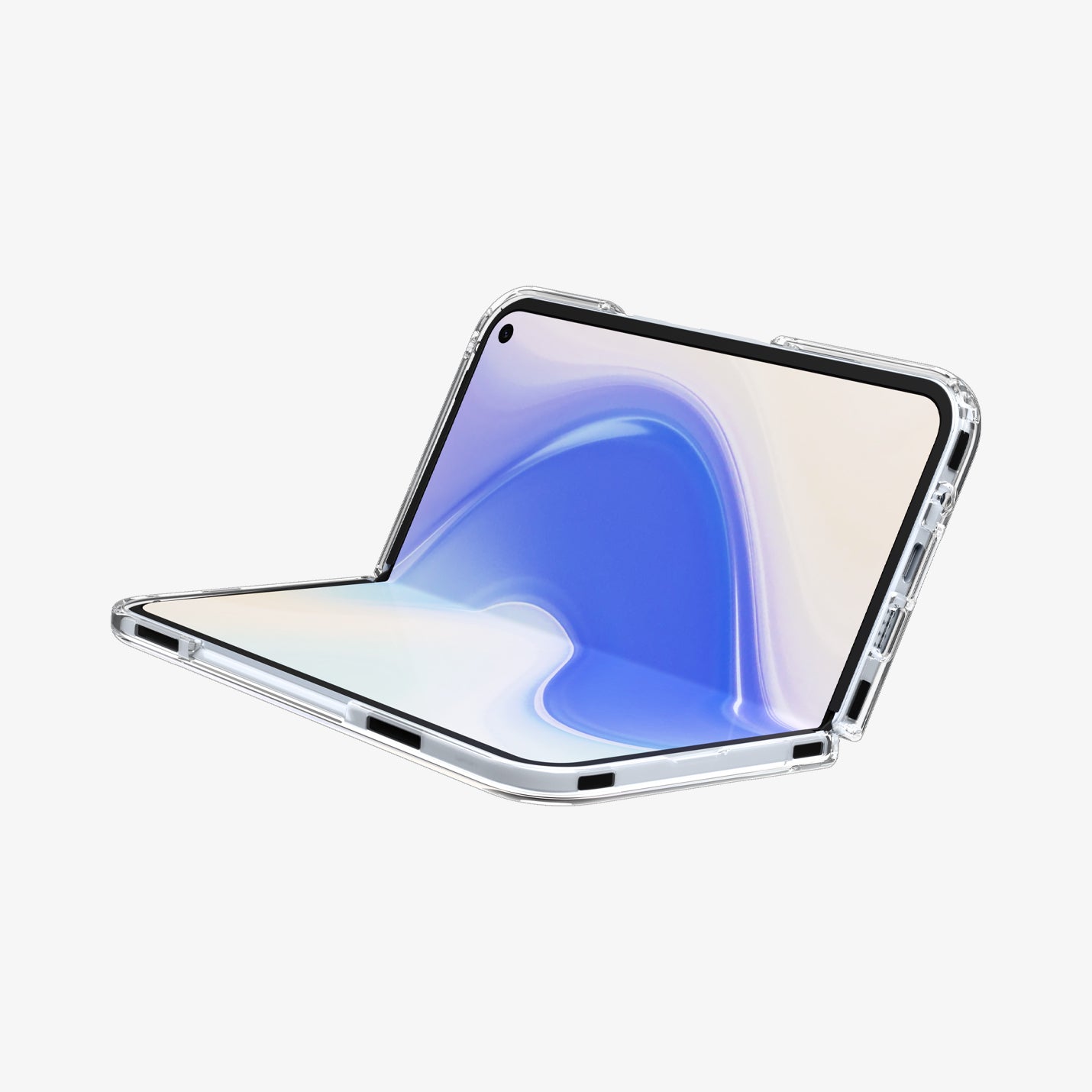 ACS09742 - GajPFD Case Ultra Hybrid Metal Ring (MagFit) in crystal clear showing the front and side with device half open