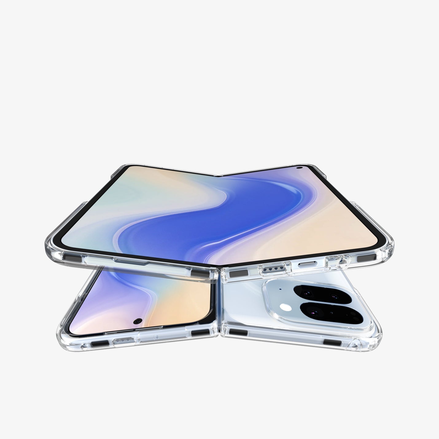 ACS09742 - GajPFD Case Ultra Hybrid Metal Ring (MagFit) in crystal clear showing the front, back and top of two devices