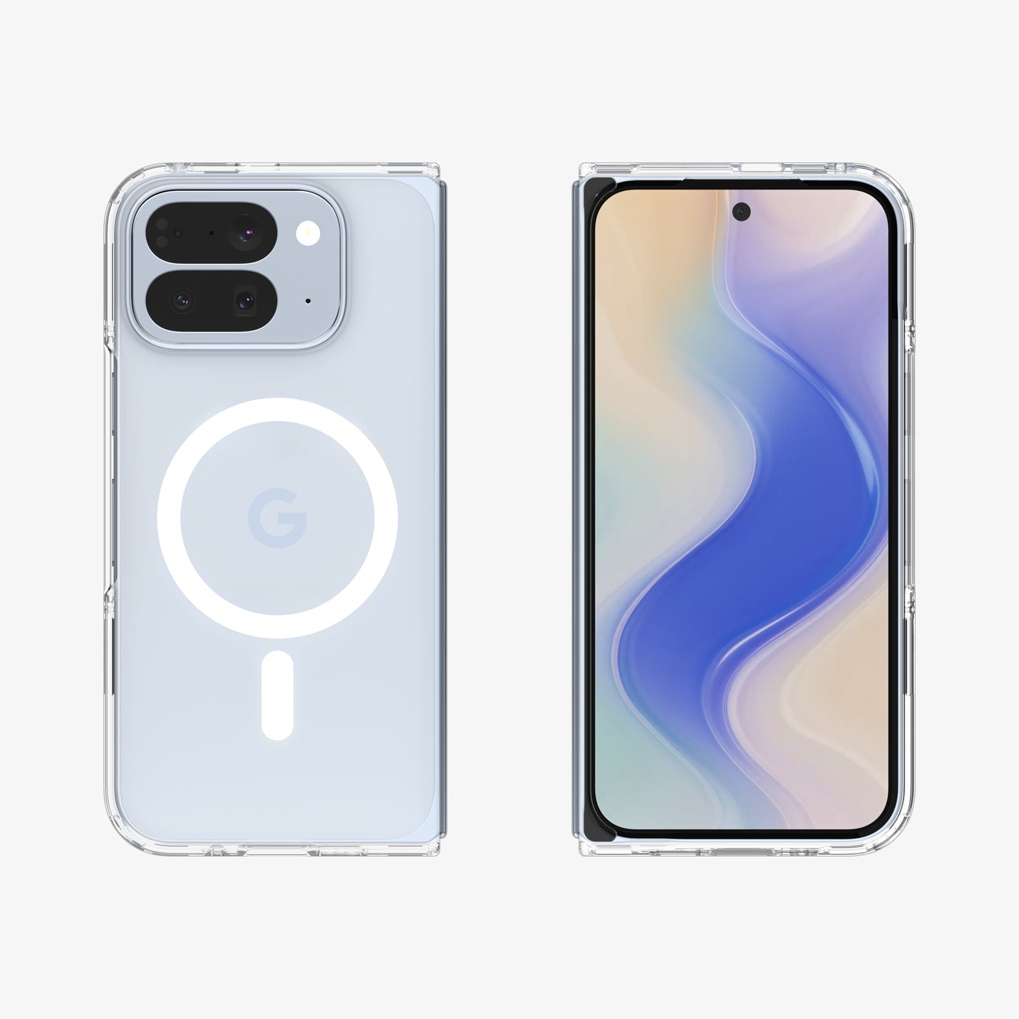 ACS09742 - GajPFD Case Ultra Hybrid Metal Ring (MagFit) in crystal clear showing the back and front of two devices