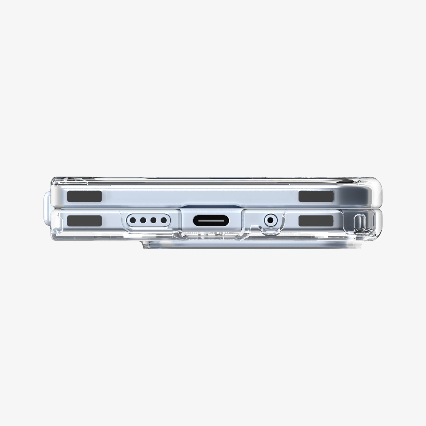 ACS09742 - GajPFD Case Ultra Hybrid Metal Ring (MagFit) in crystal clear showing the bottom with device folded