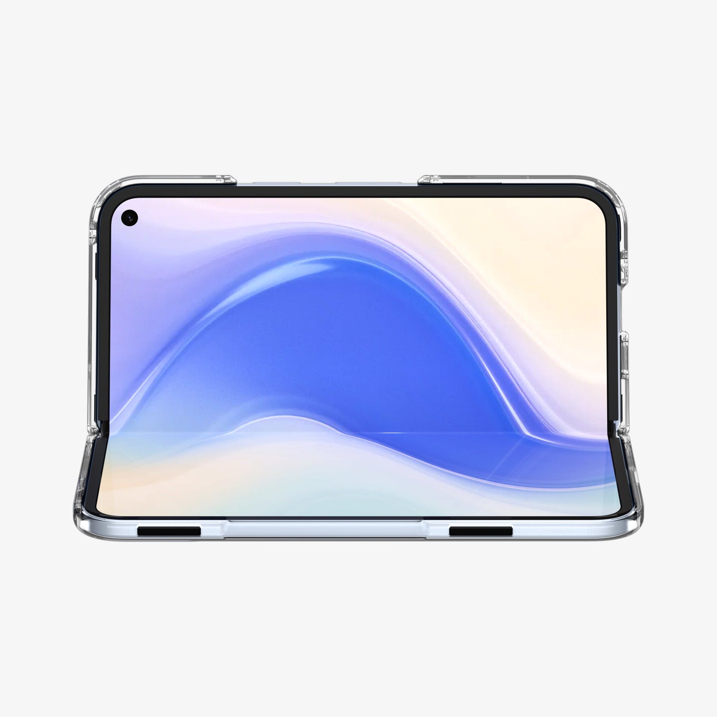 ACS09742 - GajPFD Case Ultra Hybrid Metal Ring (MagFit) in crystal clear showing the front and side with device half open