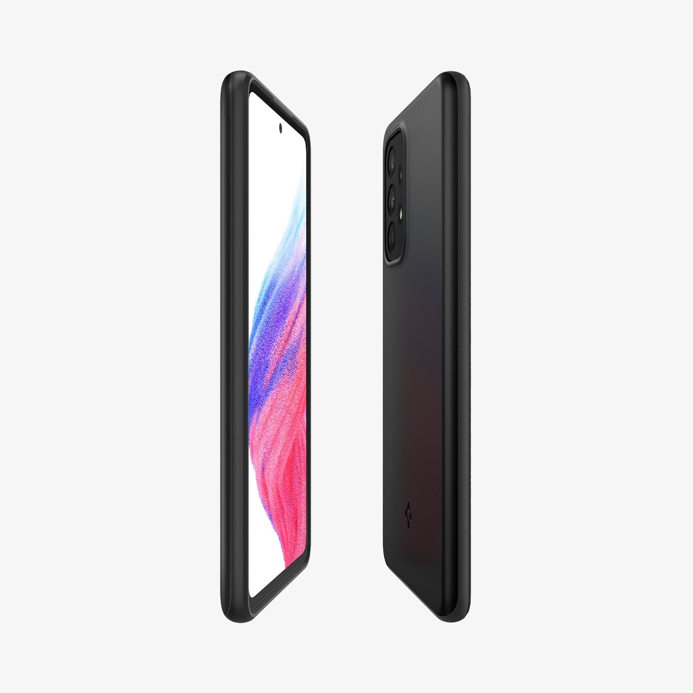 ACS04257 - Galaxy A53 5G Case Thin Fit in Black showing the sides, partial back and front, 2 devices aligned with each other