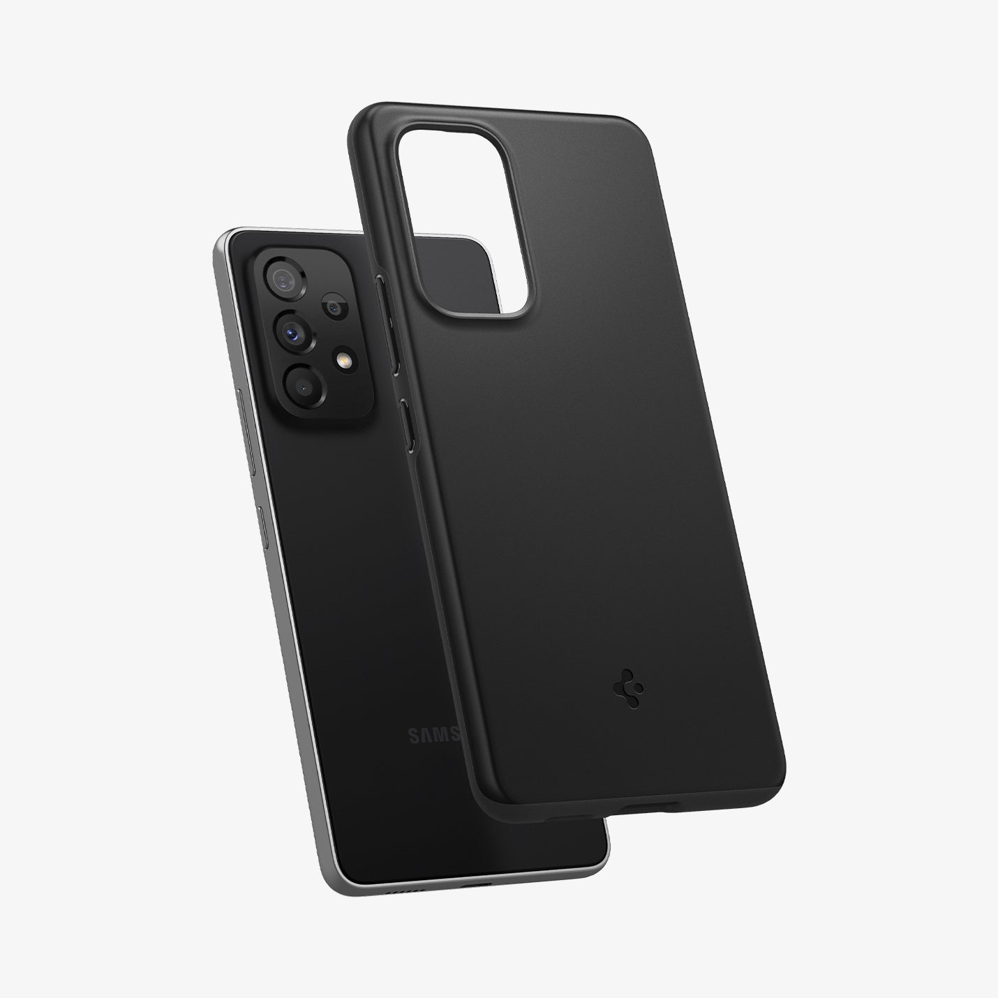 ACS04257 - Galaxy A53 5G Case Thin Fit in Black showing the tpu hard back cover hovering in front of a device