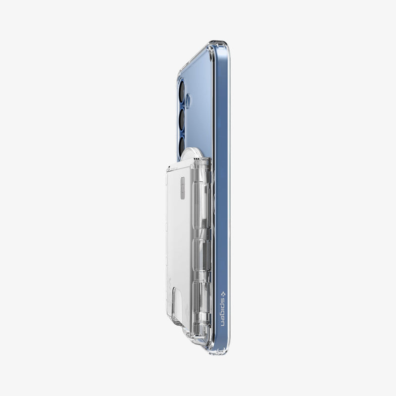 AFA09206 - Galaxy S25 Series Ultra Hybrid MagFit Wallet (MagFit) in Crystal Clear showing the partial front and side attached to a device