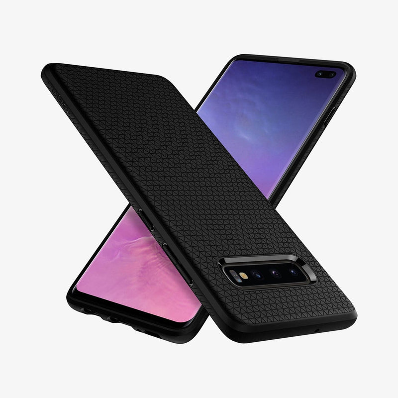 606CS25764 - Galaxy S10 Plus Liquid Air Case in black showing the back, front and sides