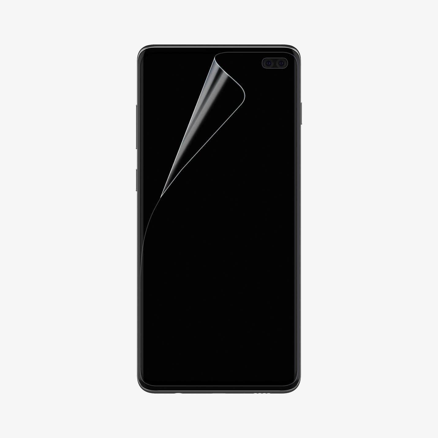 606FL25994 - Galaxy S10 Plus Neo Flex Screen Protector showing the front with screen protector slightly folding away