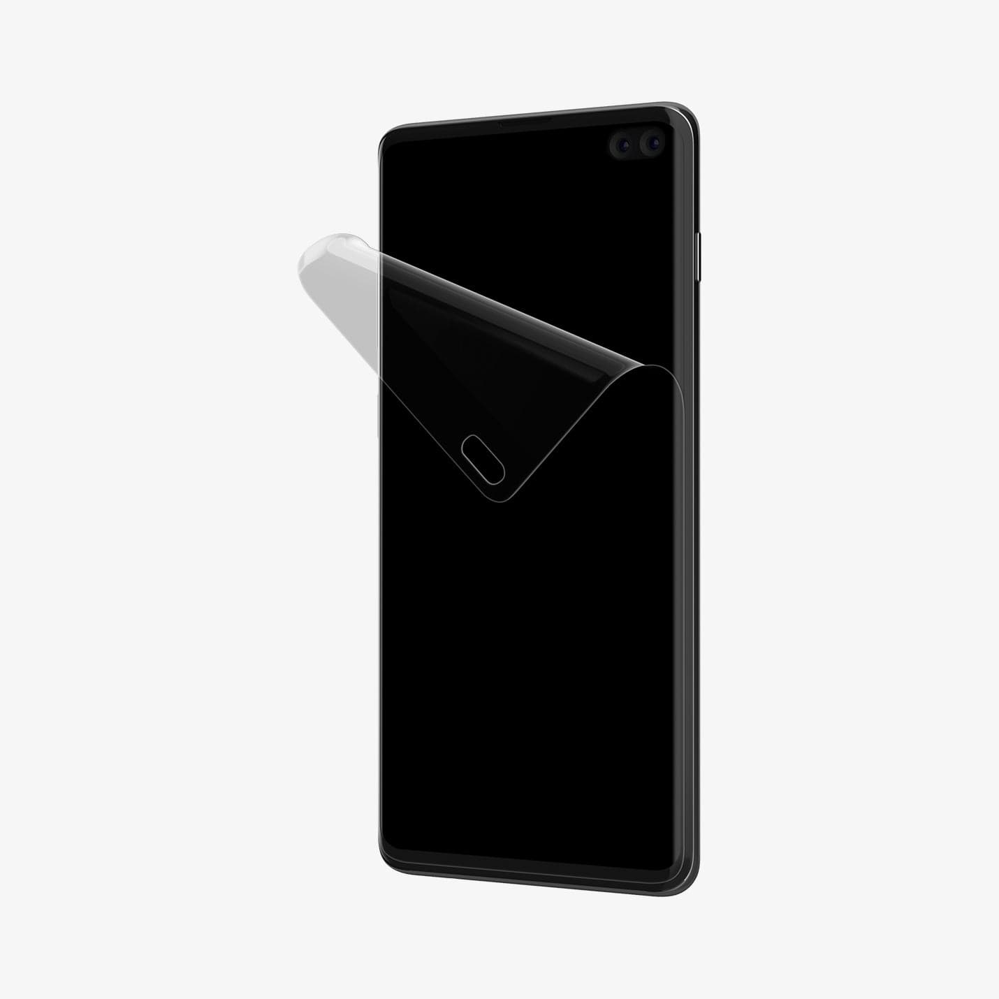 606FL25994 - Galaxy S10 Plus Neo Flex Screen Protector showing the front and partial side with screen protector slightly folding away from the device