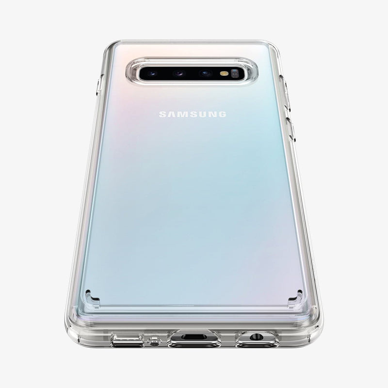 606CS25766 - Galaxy S10 Plus Ultra Hybrid Case in crystal clear showing the back and bottom zoomed in