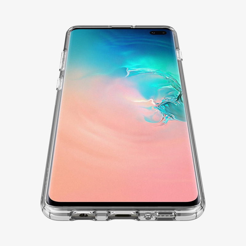 606CS25766 - Galaxy S10 Plus Ultra Hybrid Case in crystal clear showing the front and bottom zoomed in