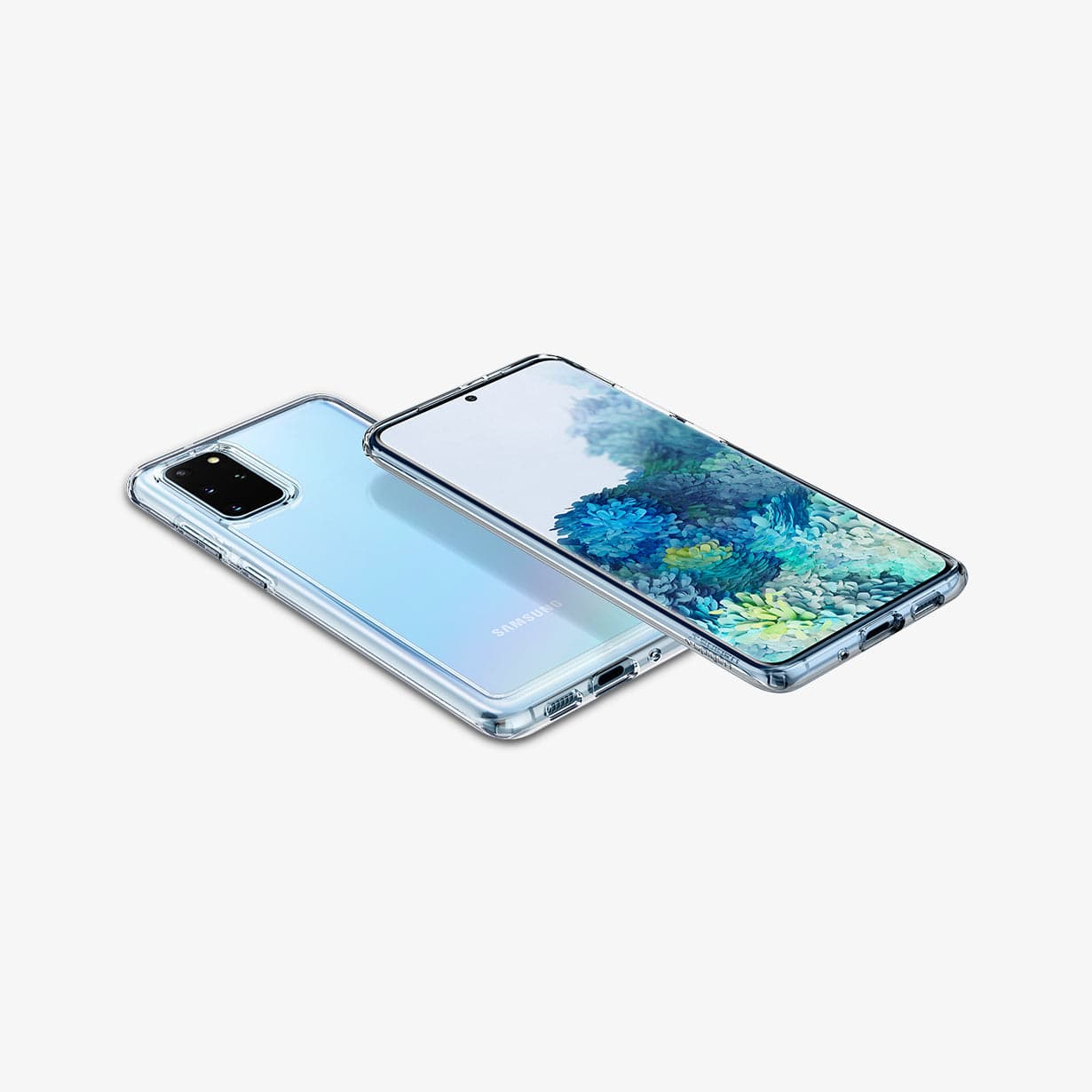 ACS00755 - Galaxy S20 Plus Ultra Hybrid Case in crystal clear showing the back, front, sides and bottom