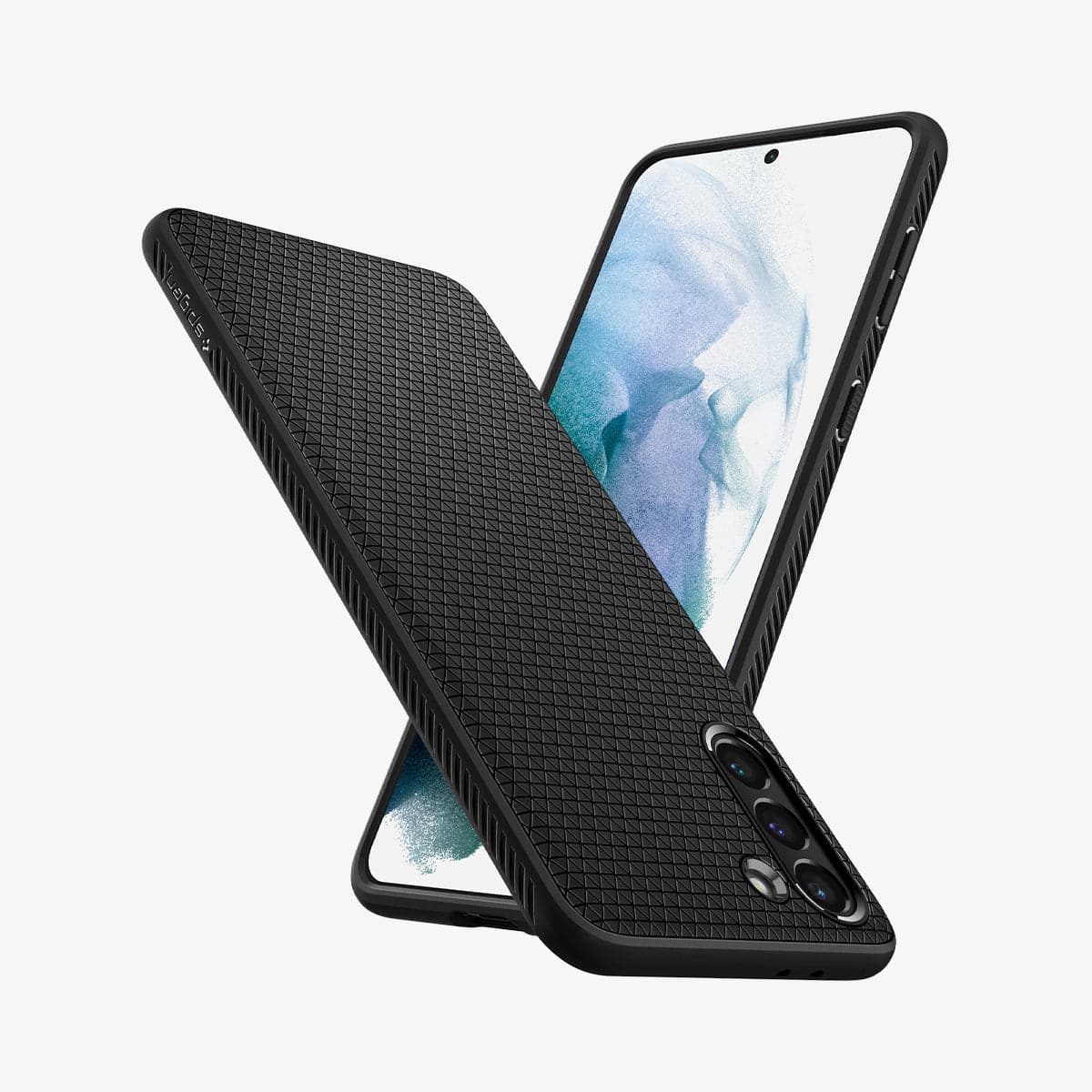 ACS02386 - Galaxy S21 Plus Liquid Air Case in matte black showing the back, front and sides