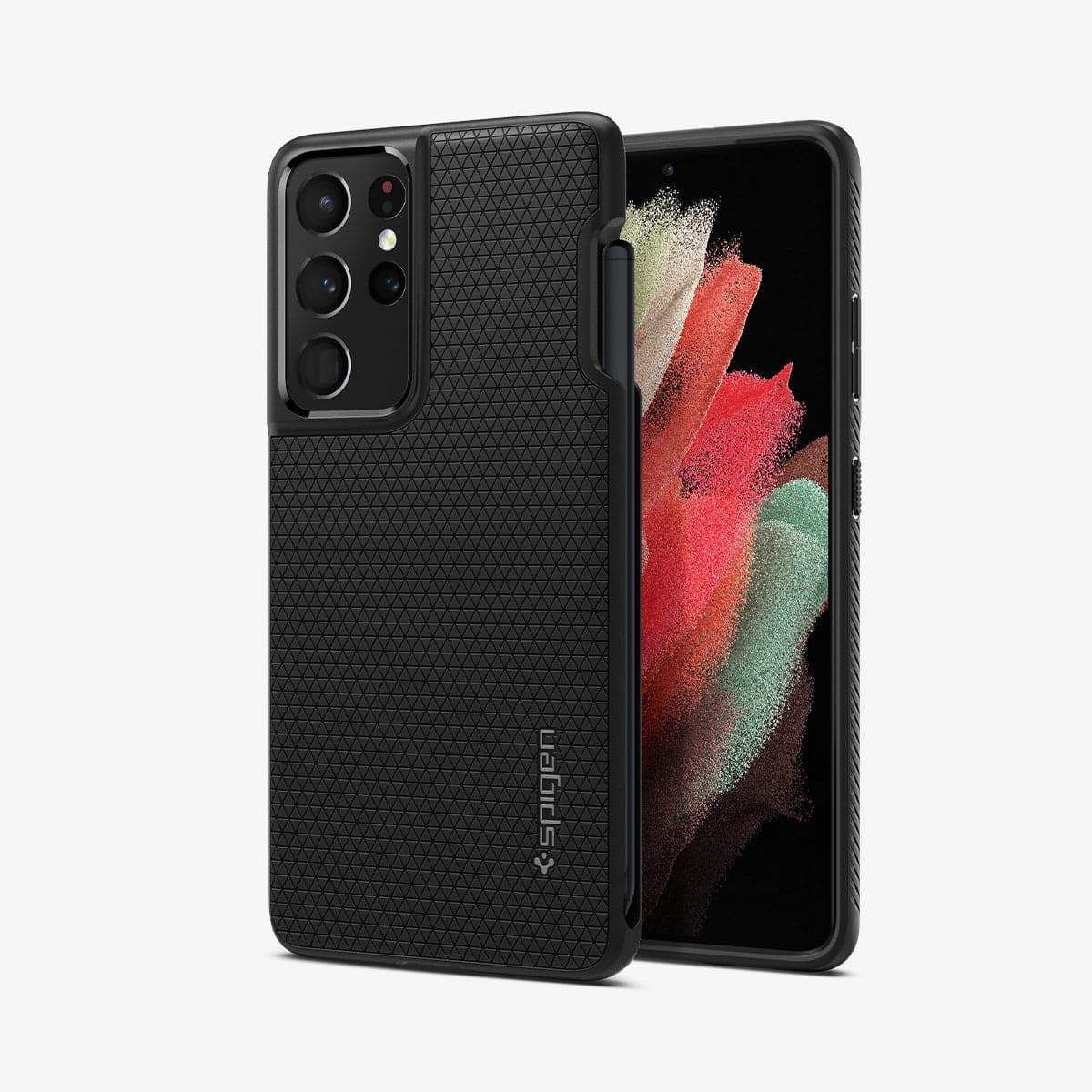 ACS02831 - Galaxy S21 Series Case Liquid Air Pro in matte black showing the back and front