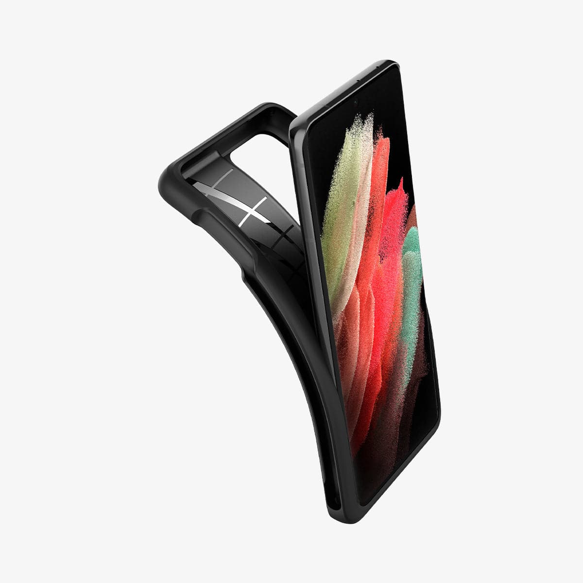 ACS02831 - Galaxy S21 Series Case Liquid Air Pro in matte black showing the case bending away from the device