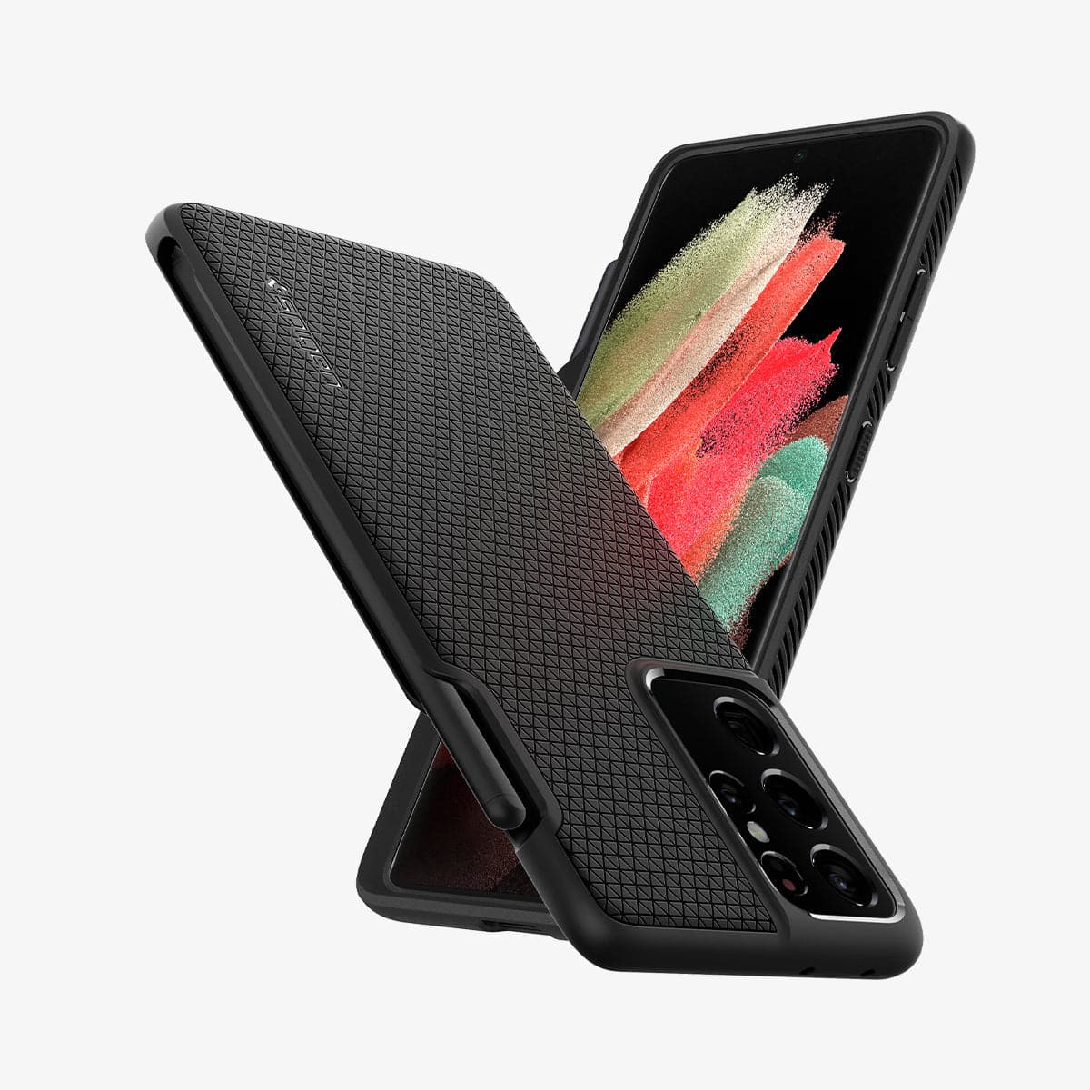 ACS02831 - Galaxy S21 Series Case Liquid Air Pro in matte black showing the back, front and sides