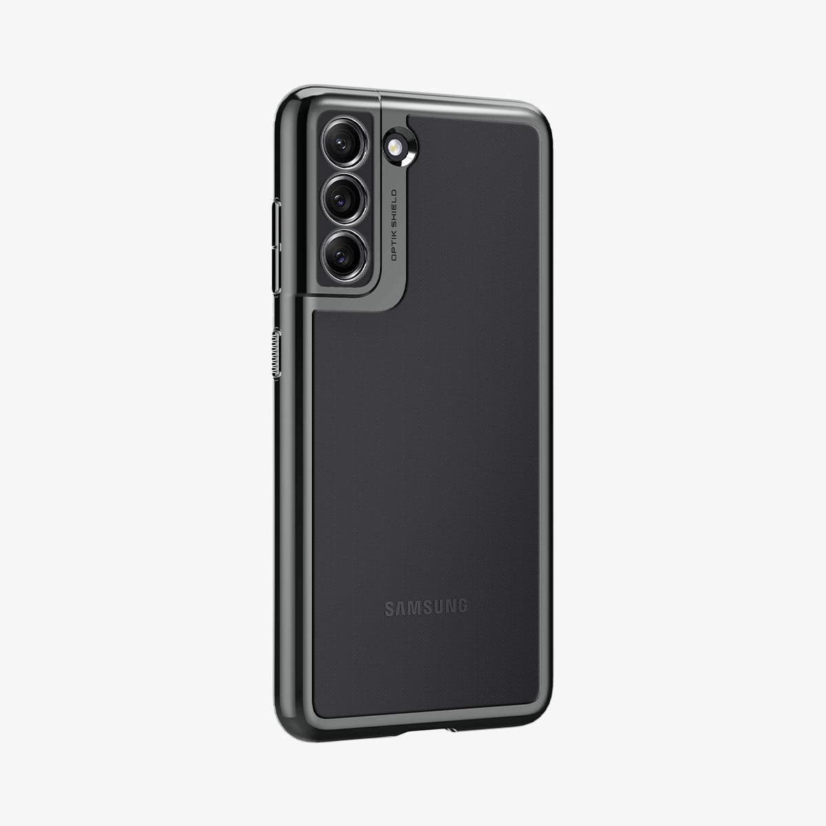 ACS03057 - Galaxy S21 FE Optik Crystal Case in chrome gray showing the back and partial side