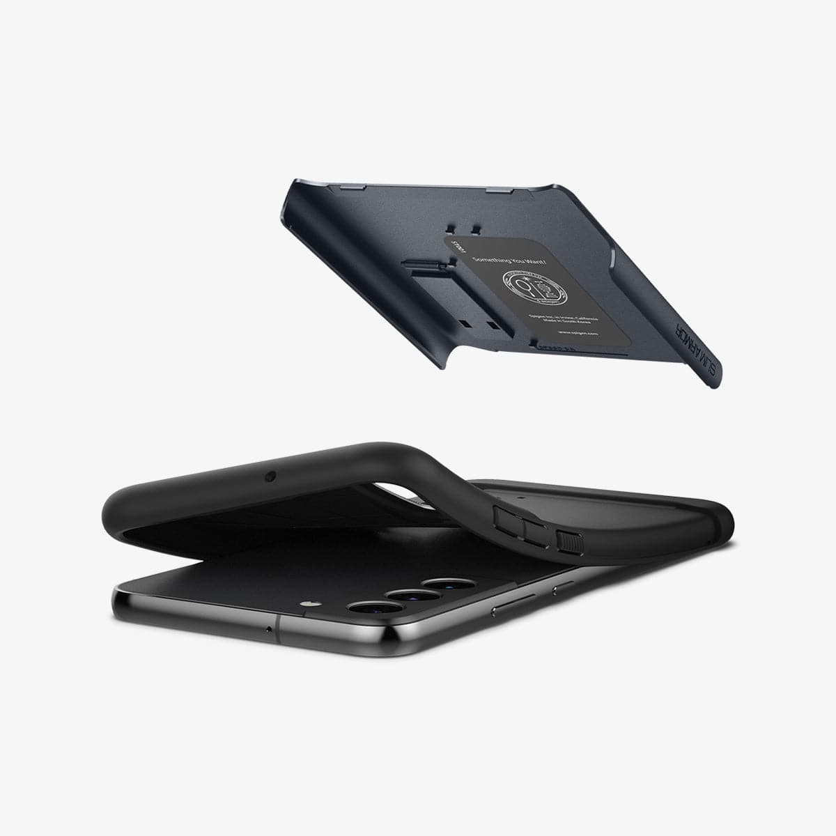 ACS04014 - Galaxy S22 5G Case Slim Armor in metal slate showing the flexible TPU layer and hard PC layer