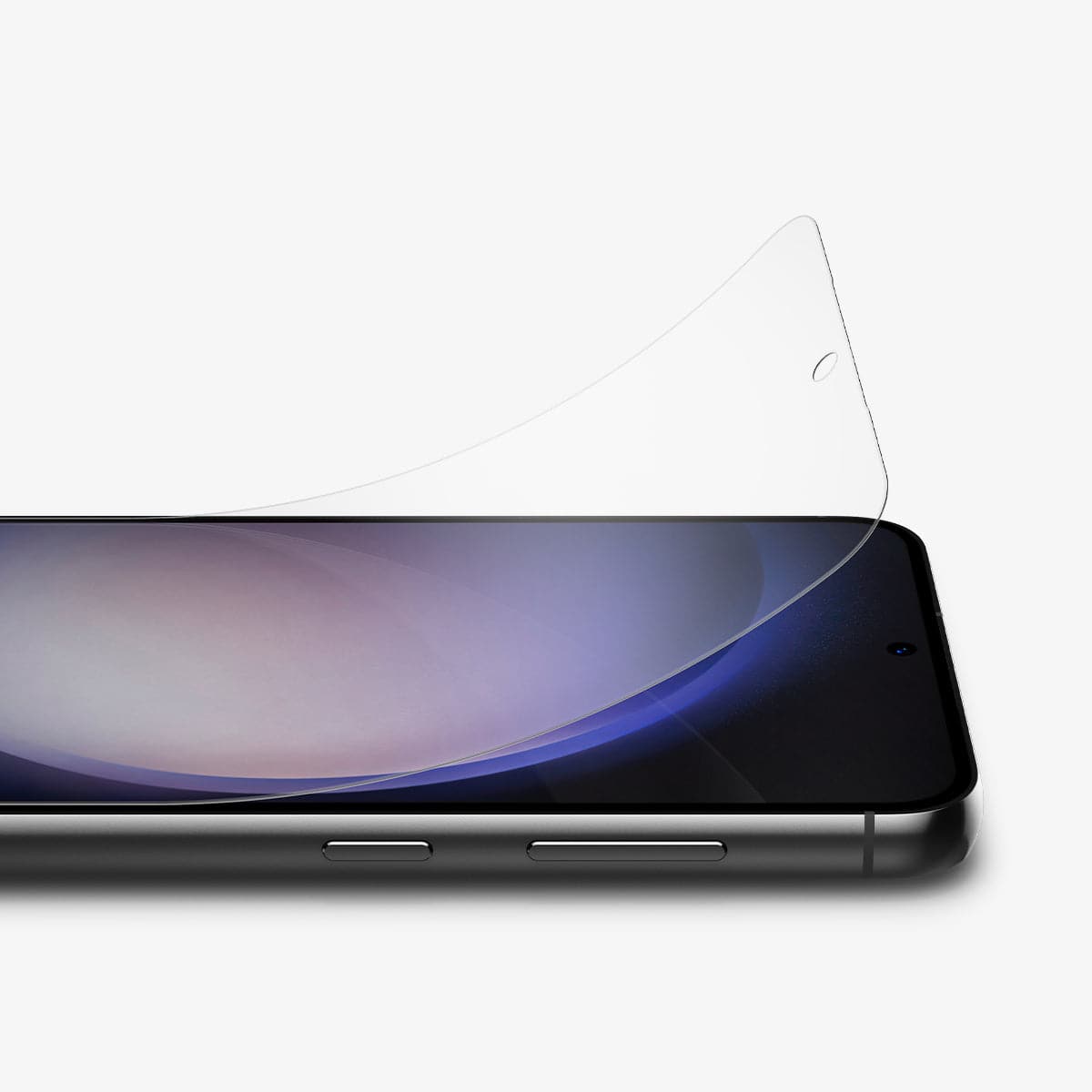 AFL05951 - Galaxy S23 Plus Screen Protector Neo Flex Solid showing the side and front with screen protector bending away from device