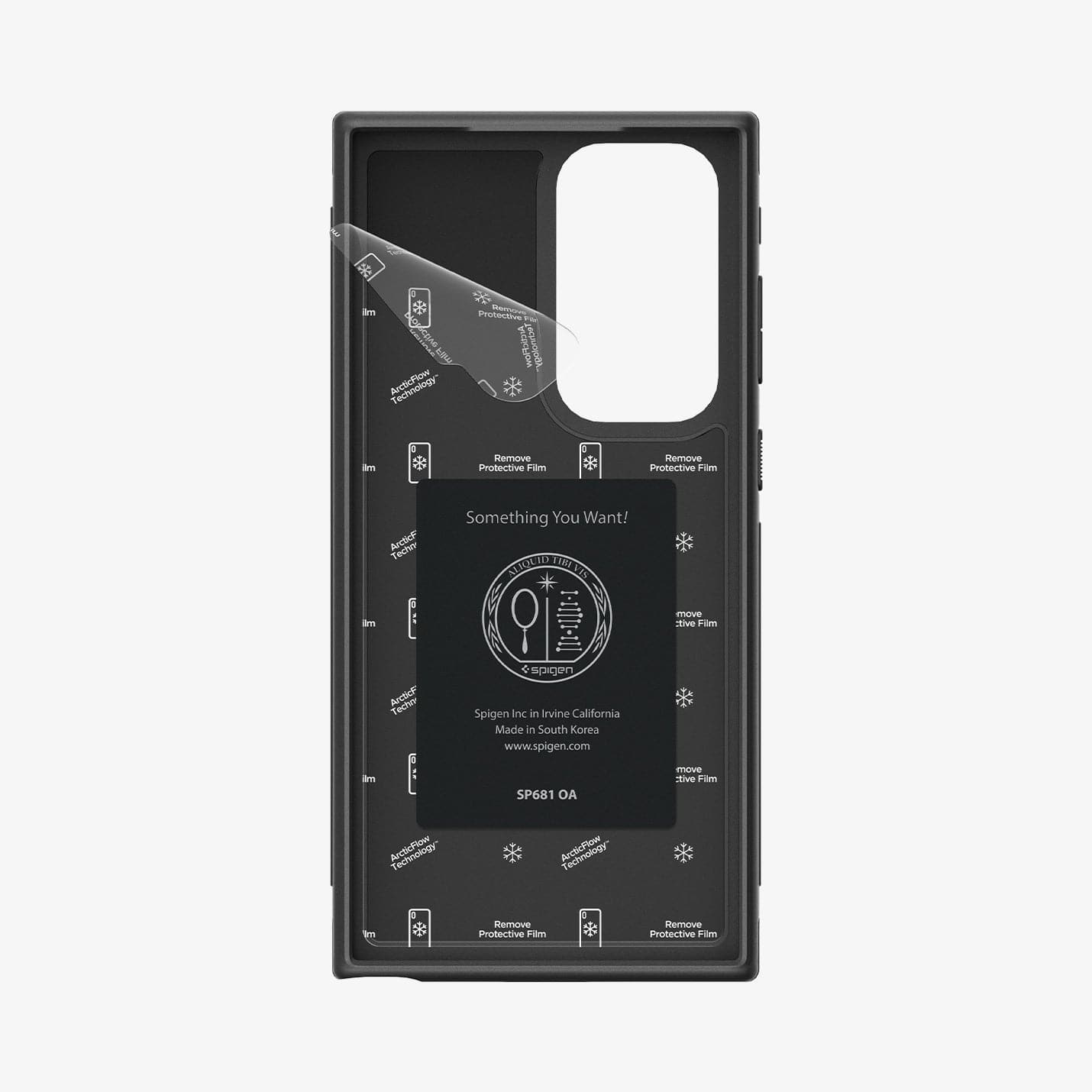 ACS05616 - Galaxy S23 Ultra Case Cryo Armor in matte black showing the inside of case with film peeling off