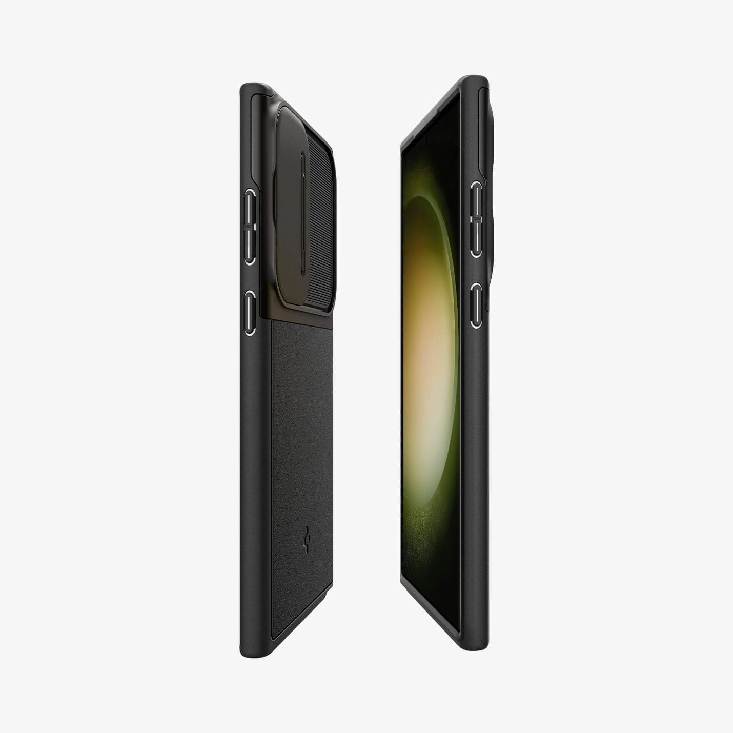 ACS05639 - Galaxy S23 Ultra Case Optik Armor in black showing the sides, partial back and front