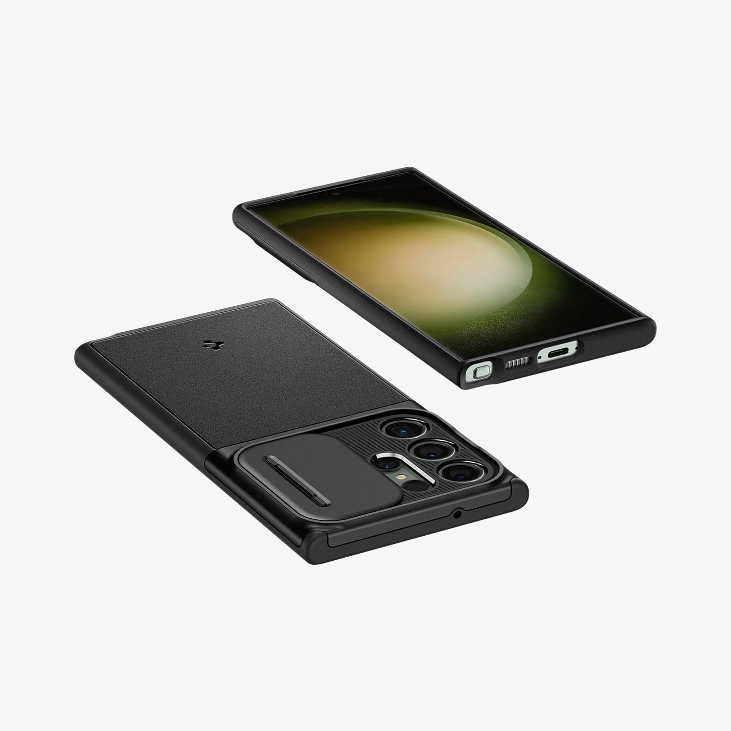 ACS05639 - Galaxy S23 Ultra Case Optik Armor in black showing the front, back, sides, top and bottom