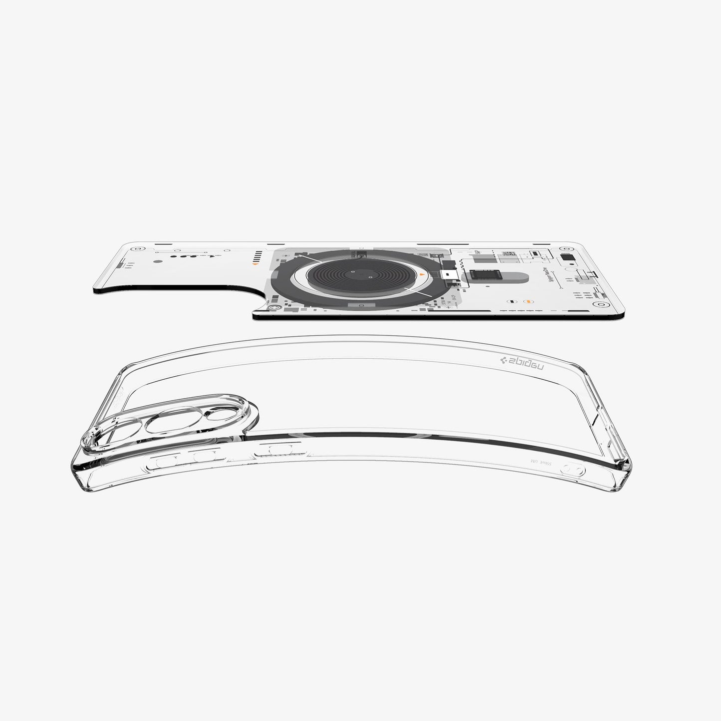 ACS09416 - Galaxy S25 Edge Case Ultra Hybrid Neo One showing the back layer detached while hovering above the tpu frame of the case partially bent upward
