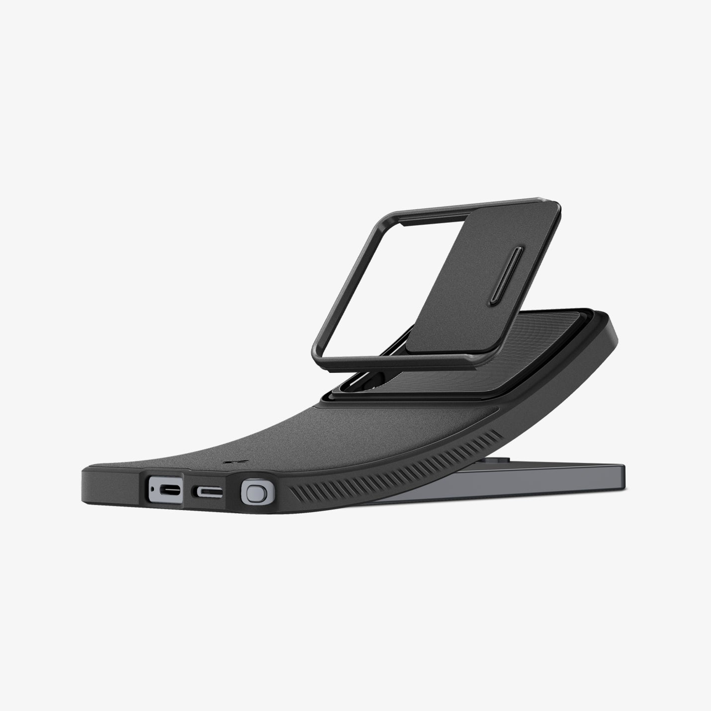 ACS11040 - Galaxy S26 Ultra Optik Armor in Black showing top view of phone and case showcase on top side by side