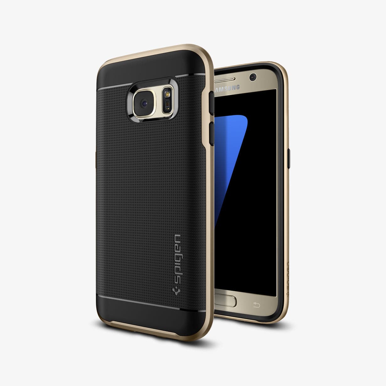 555CS20202 - Galaxy S7 Series Neo Hybrid Case in champagne gold showing the back and front