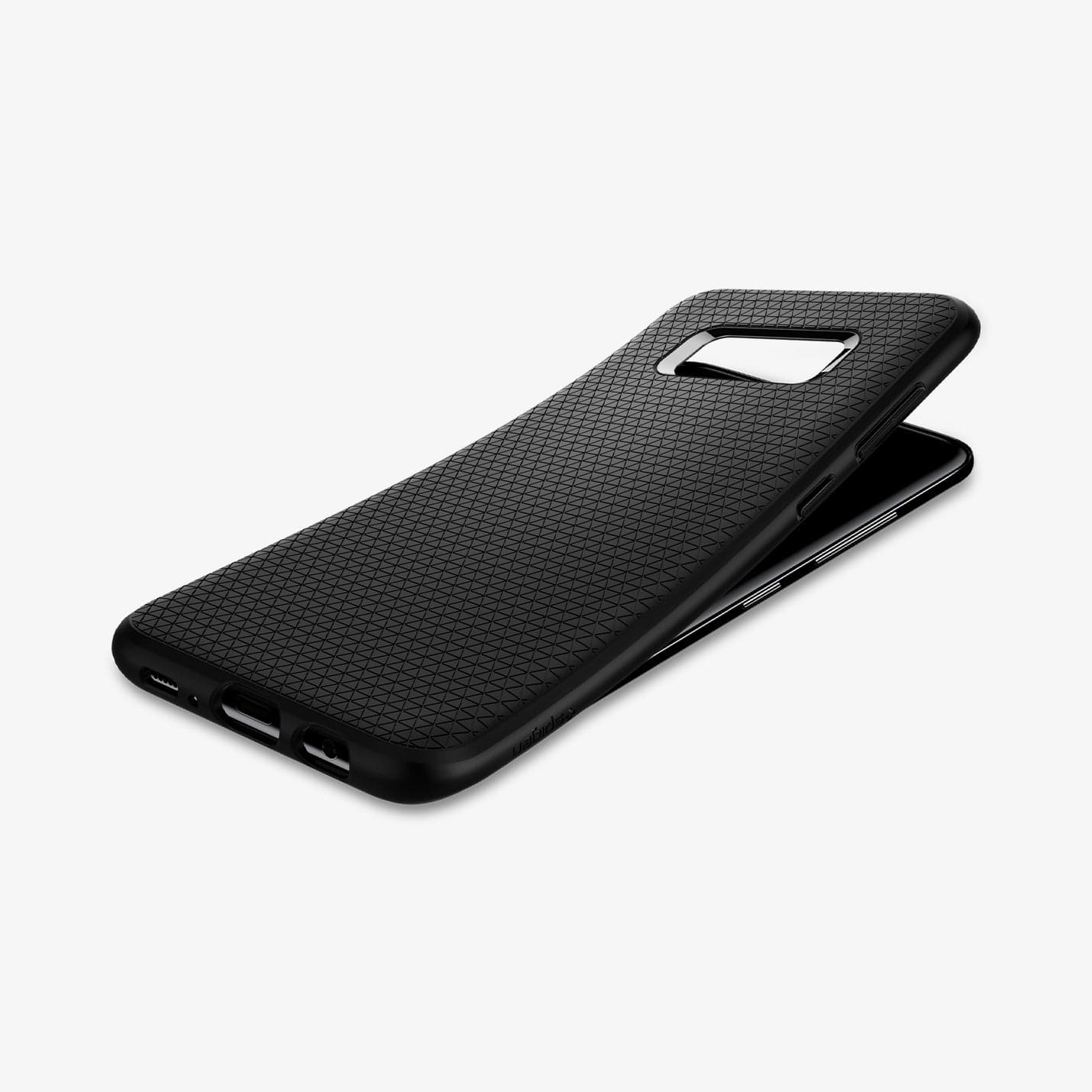 571CS21663 - Galaxy S8 Series Liquid Air Case in black showing the back and side with case slightly bending away from the device