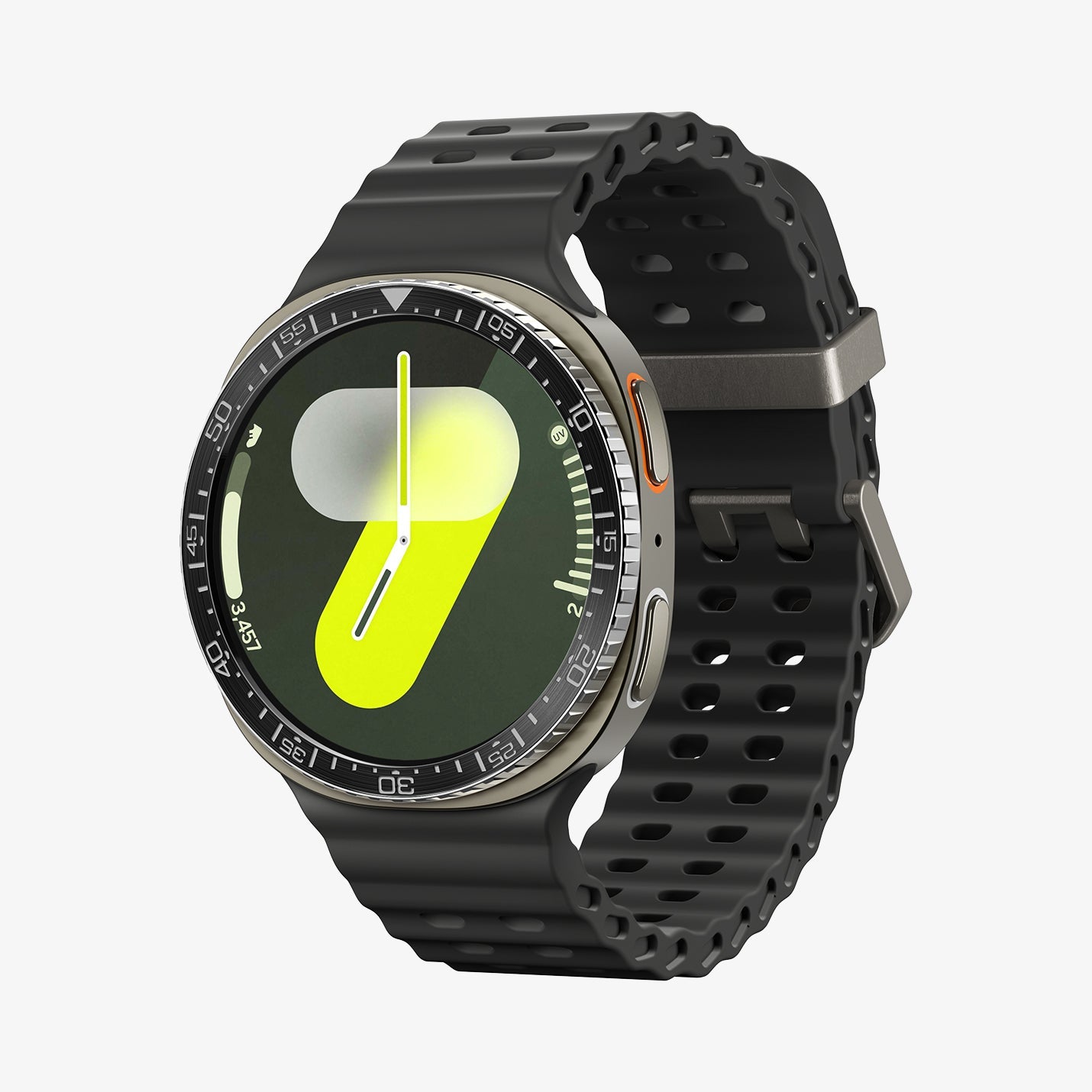 ACS10008 - Galaxy Watch 8 44mm Bezel Tune in black showing the front and partial side
