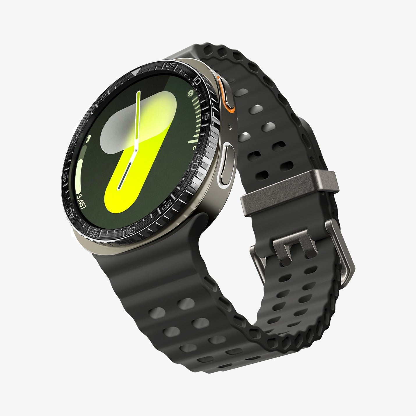 ACS10008 - Galaxy Watch 8 44mm Bezel Tune in black showing the front, side and bottom