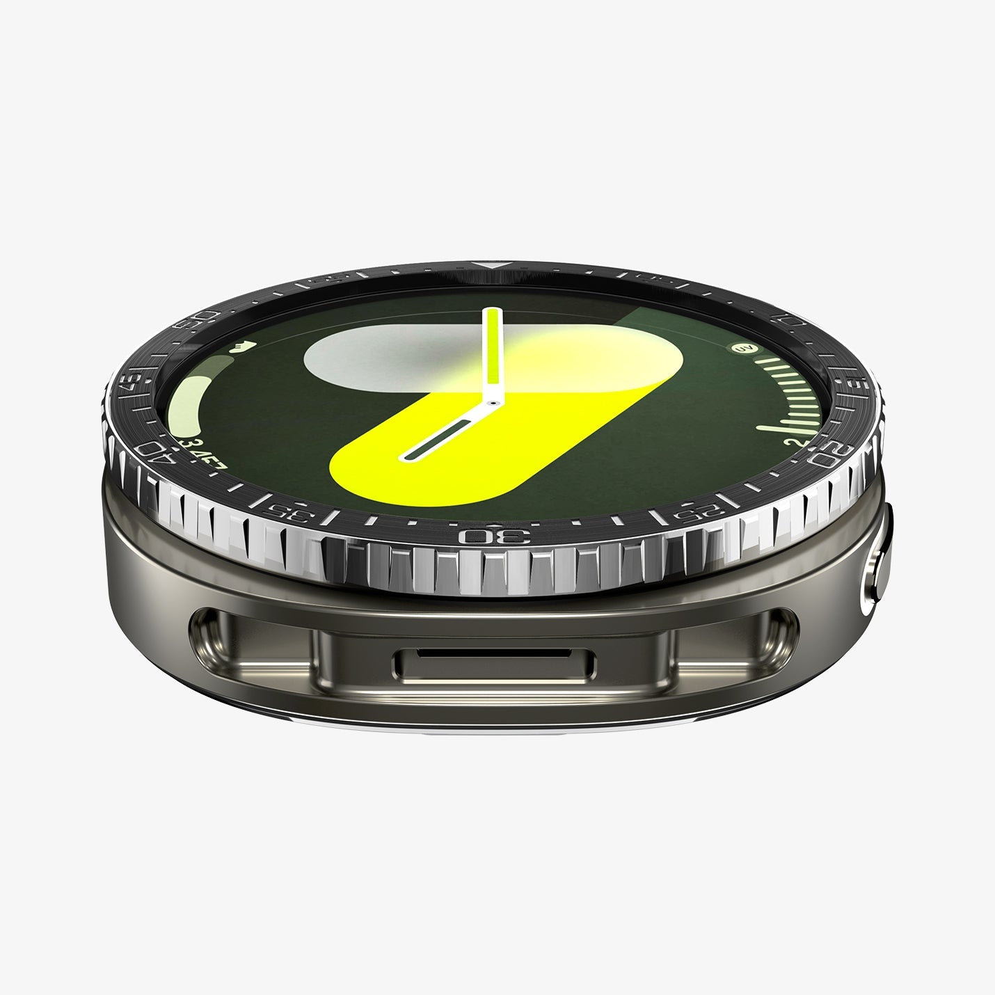 ACS10008 - Galaxy Watch 9 Bezel Tune in black showing the front and bottom of watch face
