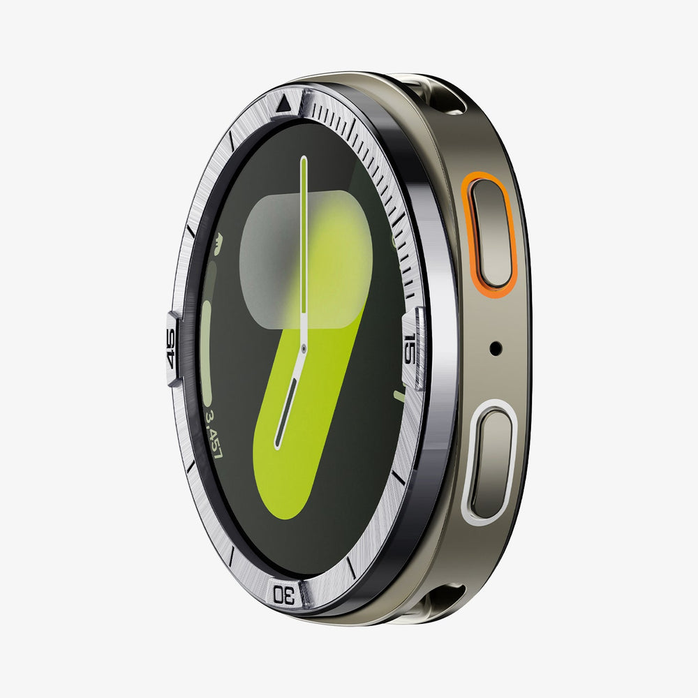 ACS10009 - Galaxy Watch 9 Bezel Tune in sliver showing the front and side of watch face